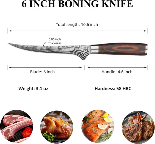 Vista 2 de Sunnecko Cuchillo de deshuesado de 6 pulgadas, cuchillo de carnicero