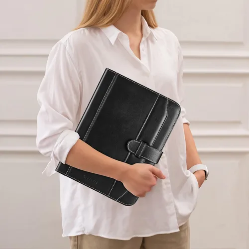 Vista 7 de Cuaderno Portafolio de Cuero con Carpeta, Portapapeles de Almacenamiento con Cubierta para Soporte de Bloc Legal Tamaño Carta A4, Bloc de Escritura