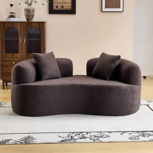 Vista 9 de Sofá biplaza curvado moderno de 67 pulgadas, sofá tapizado de terciopelo de peluche, cómodo sofá comprimido con 2 almohadas para espacios pequeños