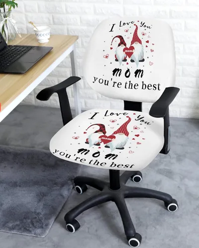 Vista 2 de Office Chair Cover I Love You Mom Protective Stretchable Universal Computer Chair Covers Gnome White Backdrop Stretch Rotating Chair Slipcover