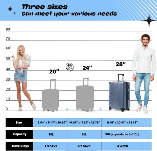 Vista 3 de AnyZip Maletas de equipaje con ruedas giratorias PC+ABS Hardshell TSA Lock, Azul marino