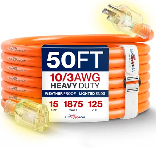 Vista 63 de Cable de extensión SJT de 12/3 300 V con luz LED para uso en interiores y exteriores con enchufe con iluminación LED Amarillo