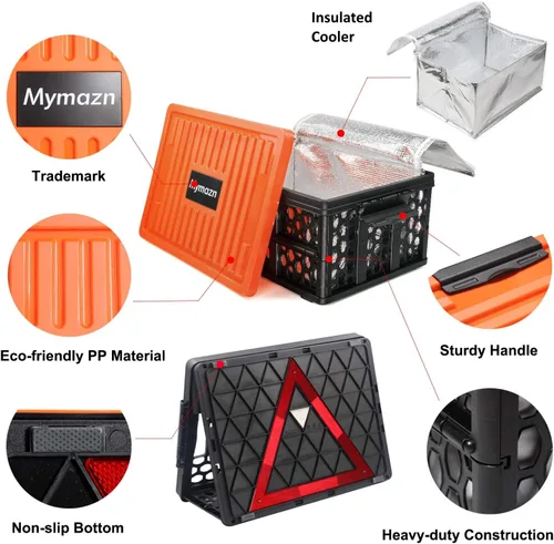 Vista 4 de Mymazn Organizador de caja de maletero con enfriador para automóvil, caja organizadora de tapa de maletero plegable de plástico para viajes