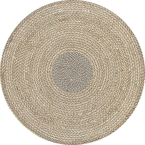 Vista 3 de nuLOOM Discotek alfombra de área trenzada de yute, 6 pies, redonda, color gris Nuloom Draya Bordered - Alfombra redonda de yute de lana de 6 pies