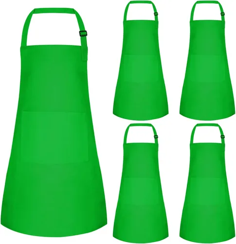 Vista 26 de Juego de 5 delantales para niños, delantal ajustable para niños con 2 bolsillos, delantal de chef para niños para pintar, cocinar, hornear, Negro