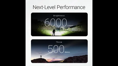 Vista 3 de Nitecore EX7 Linterna de 6,000 lúmenes – Linterna recargable de alto rendimiento con foco, luz de inundación, mixta – Carga rápida USB-C, alcance