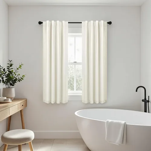 Vista 7 de Pitalk Cortinas cortas 100% opacas de lino para cafetería, 40 pulgadas de largo, 2 paneles, cortinas de puerta francesa para ventana, cortina