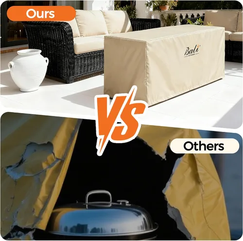 Vista 4 de BALI OUTDOORS Cubiertas rectangulares para hogueras, material de PVC impermeable y resistente a la intemperie, caqui, 42.2 pulgadas de largo x 24.2