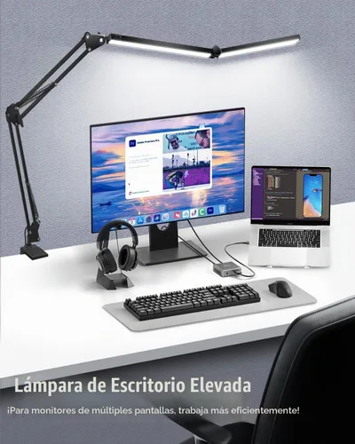 Vista 7 de Toolour Lámparas LED de escritorio para oficina en casa 2 en 1 lámpara de escritorio de doble cabezal con base de abrazadera, control remoto, clip