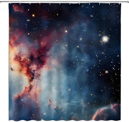 Vista 9 de Cortina de ducha de luna llena, paisaje nocturno del océano, agua de mar, superluna, astronomía, tela negra, juego de decoración de baño, incluye