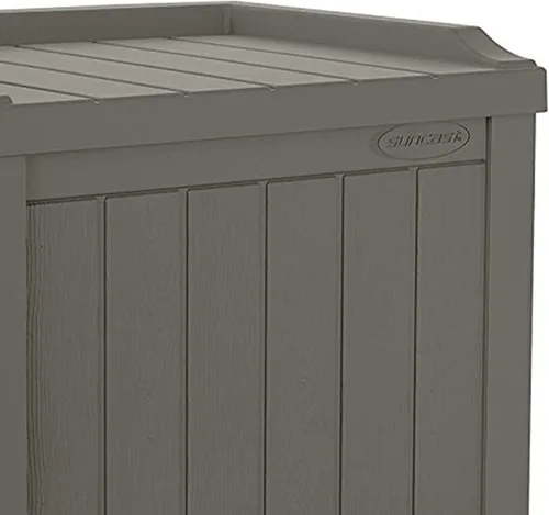 Vista 7 de Suncast Caja de almacenamiento pequeña de 22 galones para patio trasero o exterior, con atractivo asiento de banco y tapa reforzada, color piedra
