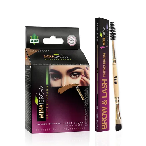 Vista 22 de Polvo de tinte para cejas natural marrón medio de MinaiBrow Kit de tinte instantáneo a prueba de manchas con cepillo doble biselado Marrón medio +