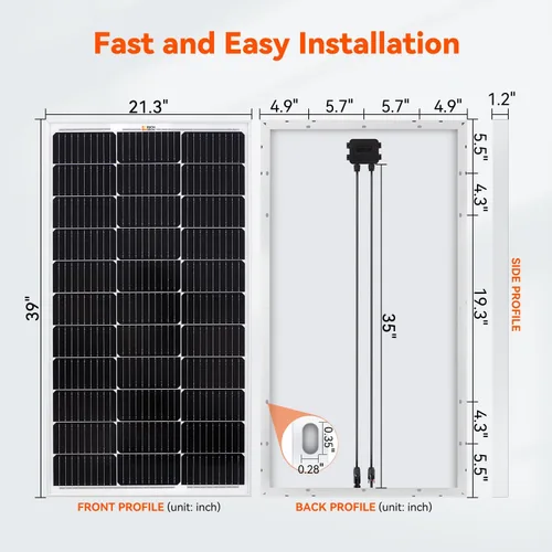 Vista 2 de RICH SOLAR El kit solar de 100 vatios contiene panel monocristalino de alta eficiencia de 100 W con 9 barras colectoras y controlador MPPT de 20 A