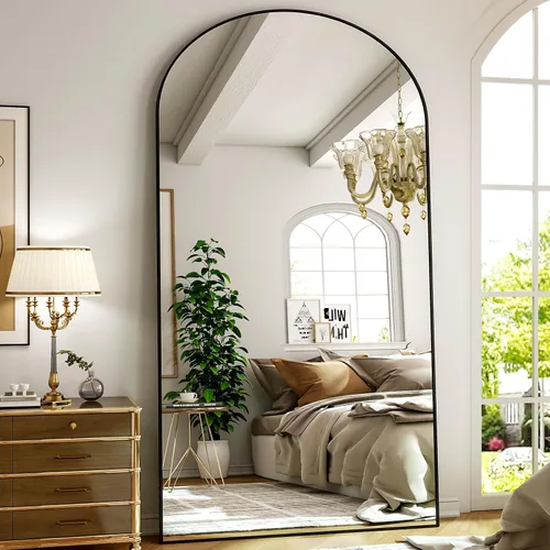 Vista 11 de Espejo de Cuerpo Entero 56"x21" - Espejo de Cuerpo Arqueado de Pie con Marco de Aluminio, Inclinado/Colgante para Dormitorio Vestidor Sala de Estar