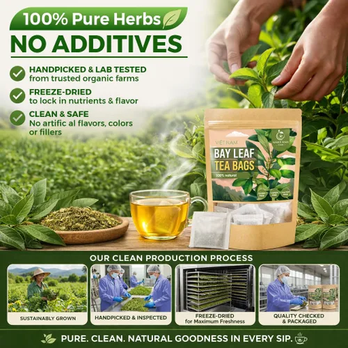 Vista 3 de NHAT ANH FARM - Bolsas de té de hoja de laurel premium, 40 bolsas de té, hoja de laurel seca 100% natural, té de hierbas naturalmente dulce, sin
