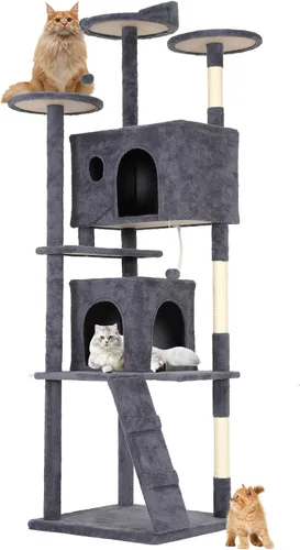 Vista 13 de BestPet Torre para Gatos de 36" Beige Torre Resistente para Gatos de Múltiples Niveles con Casita de Felpa, Percha Acogedora, Postes