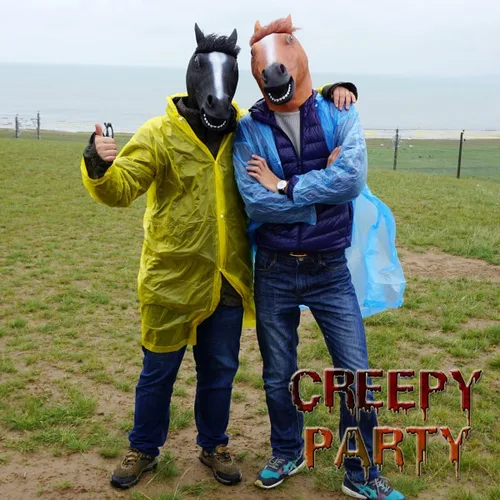 Vista 4 de CreepyPart máscara de látex con forma de cabeza de caballo para Halloween, color negro