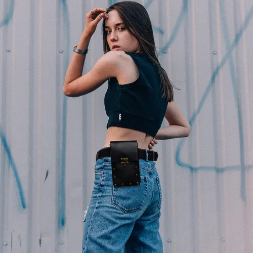 Vista 6 de Riñonera retro para mujer, riñonera para teléfono celular, steampunk, medieval, renacentista, accesorios de disfraz, Negro