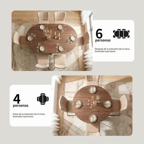 Vista 6 de HIPIHOM Moderno juego de mesa de comedor redonda para 2, mesa de cocina de nogal de 39.4 pulgadas con 2 sillas de piel sintética, juego de comedor