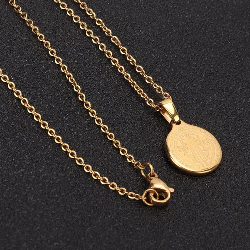 Vista 6 de Pssopp Collar de medalla de San Benito con colgante de acero inoxidable, collar protector religioso, por defecto