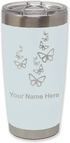 Vista 11 de LaserGram Vaso aislado al vacío de 20 onzas, mariposas, grabado personalizado incluido (negro)