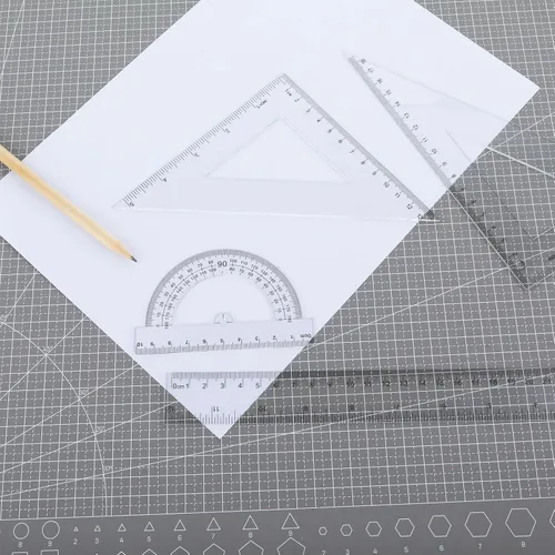 Vista 7 de Thinp El juego de reglas de 4 piezas incluye regla recta de 12 pulgadas, regla triangular y transportadora, herramienta de geometría matemática