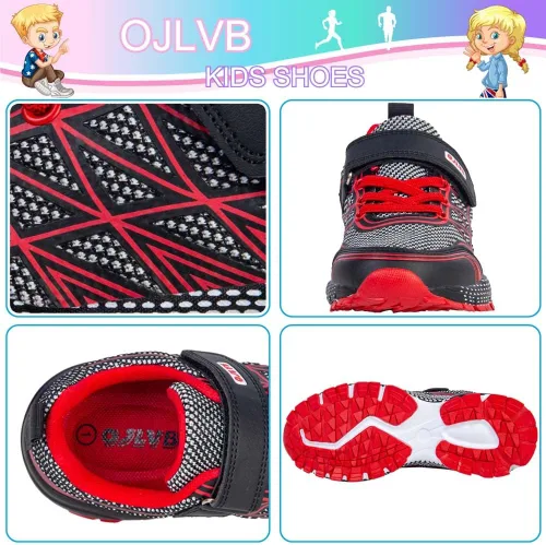 Vista 5 de OJLVB Tenis deportivos para niños y niñas, tenis para correr, atléticos, para caminar, gimnasio, senderismo, senderismo, transpirables, ligeros
