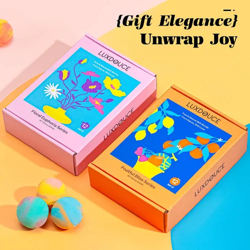 Vista 5 de Bombas de baño de regalo, paquete de 24 bombas de burbujas con 12 aromas únicos, colecciones florales y afrutadas, calmante para la piel y mejora
