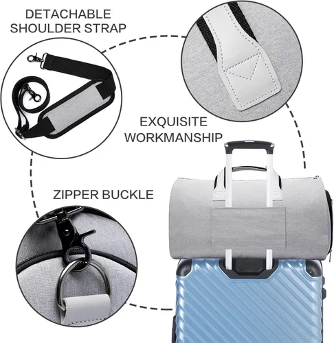 Vista 5 de BEYOING - Bolsa de viaje convertible, bolsa de lona de mano para hombres y mujeres, 2 en 1, para colgar, bolsa de viaje de negocios, Gris, Negocios