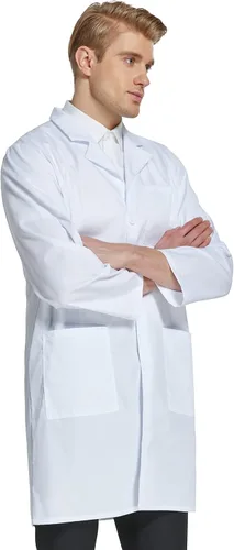 Vista 6 de VOGRYE Abrigo de laboratorio profesional para hombres y mujeres, de manga larga, color blanco, unisex