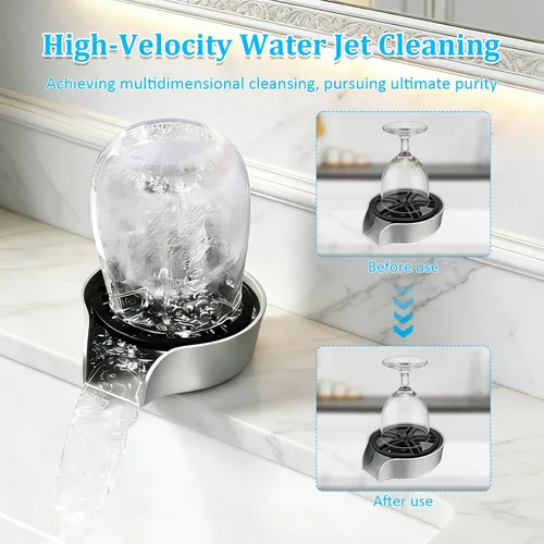 Vista 3 de Enjuagadora de vidrio para fregadero de cocina, enjuague de vidrio de alta presión giratoria de 360 grados con cabezal rociador extraíble, enjuague