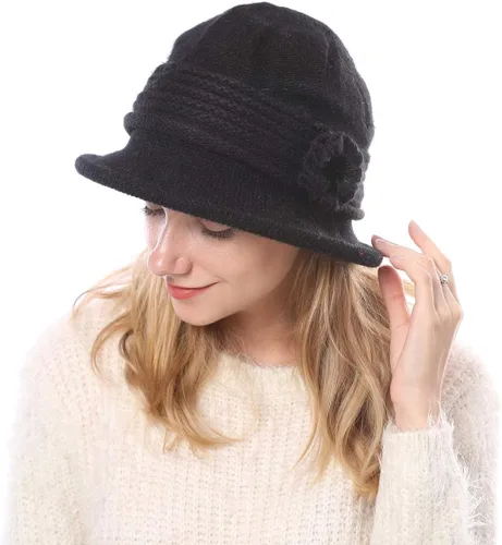 Vista 114 de C-US - Gorro de punto cálido para mujer, con visera de ganchillo con acento de flores