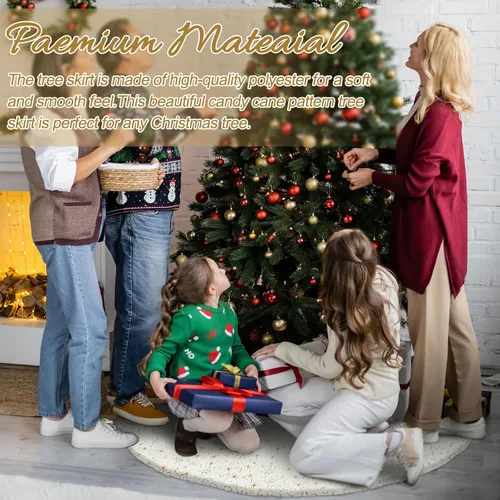 Vista 6 de Libima Falda grande de árbol de Navidad de 60 pulgadas, color blanco con copos de nieve de lentejuelas doradas, falda de árbol de Navidad de piel