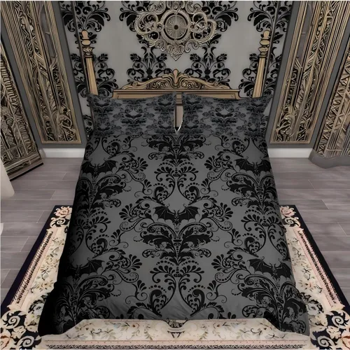 Vista 37 de Erosebridal Juego de ropa de cama gótica de damasco para adultos, funda de edredón victoriana antigua, tamaño individual, funda de edredón gótica