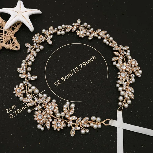 Vista 3 de Diademas nupciales de perlas de cristal, vides, estilo bohemio, tocados de boda para novia, accesorios para el cabello