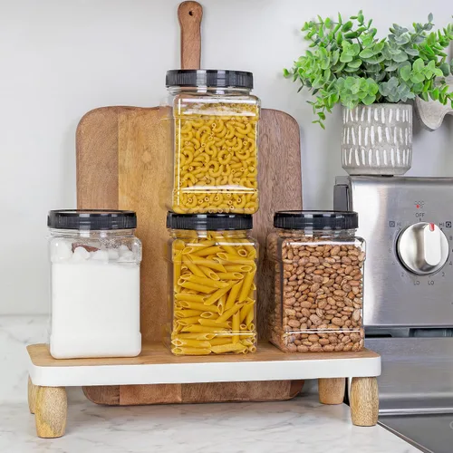 Vista 4 de Cornucopia Brands Tarros cuadrados de plástico de 32 onzas (paquete de 4, cuarto de galón); recipientes rectangulares transparentes de 4 tazas
