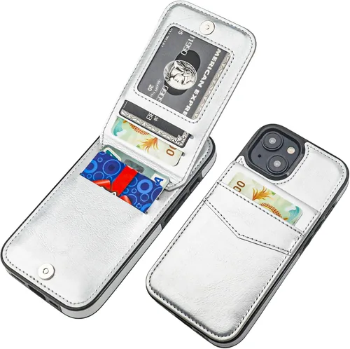 Vista 14 de KIHUWEY - Funda tipo cartera compatible con iPhone 15 con soporte para tarjetas de crédito, cierre magnético, soporte de cuero premium, cubierta