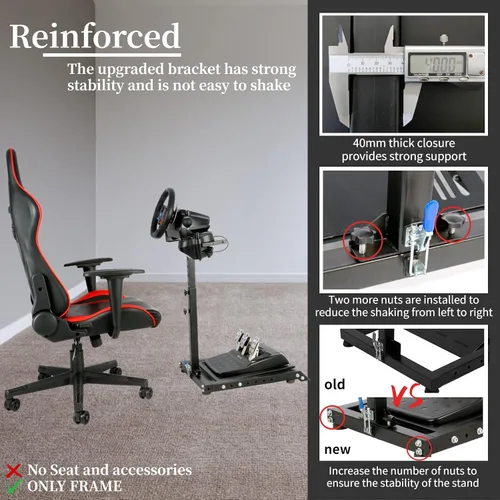 Vista 2 de Anman Racing Steering Wheel Stand with Gear Shifter and Pedal Mount for Logitech G25 G27 G29 G920 Thrustmaster Folding Gaming Racing Sim Cockpit