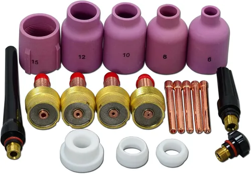 Vista 5 de RIVERWELD 15pcs TIG Stubby Gas Lens Collets cuerpo 17GL116 10N23S (1/16" y 0.063 in) 17GL332 10N24S (3/32" y 0.094 in) Taza de cerámica 53N59 53N61S