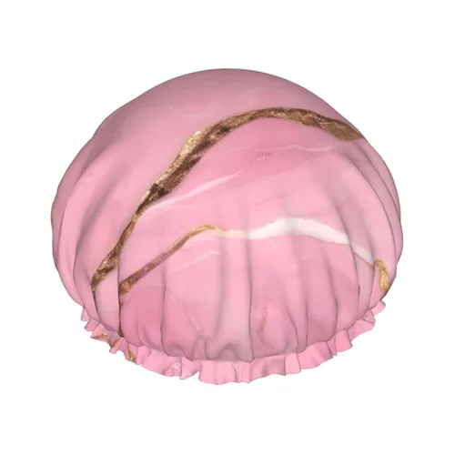 Vista 26 de Gorro de ducha reutilizable con estampado de cerdo rosa para mujer, doble capa impermeable, gorro de baño de secado rápido