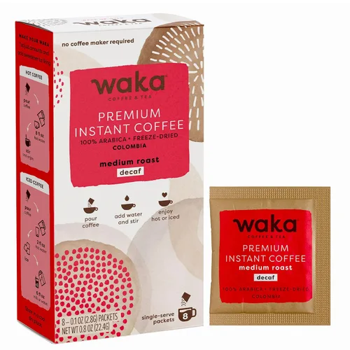 Vista 17 de Waka - Café instantáneo de calidad, tostado medio descafeinado, granos arábica y liofilizados. Bolsa de 35 porciones para café instantáneo caliente