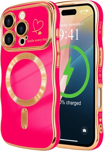 Vista 45 de LCHULLE - Funda magnética para iPhone 13 para mujeres y niñas, con forma ondulada, color azul bebé [Compatible with MagSafe] Cute Curly Wave, Love