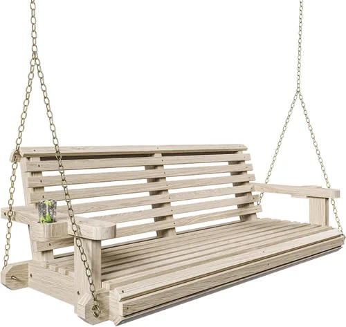 Vista 3 de Porchgate Amish - Columpio para porche con tratamiento cómodo, de 800 libras, con cadenas (4 pies, abedul)