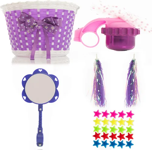Vista 10 de Juego de decoración de bicicleta para niña, divertida decoración de bicicleta con cuentas, espejo retrovisor, botella de agua montada, serpentinas