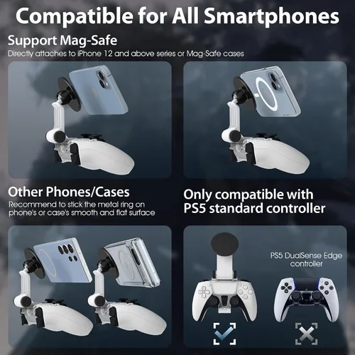 Vista 2 de Clip de montaje de teléfono para controlador magnético compatible con controlador PS5 Dualsense, accesorios de soporte ajustable Mag-Safe
