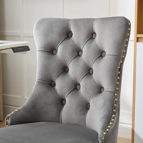 Vista 6 de SSLine Elegante silla de escritorio de terciopelo para niñas y mujeres, silla giratoria copetuda para computadora de oficina con ruedas, moderna