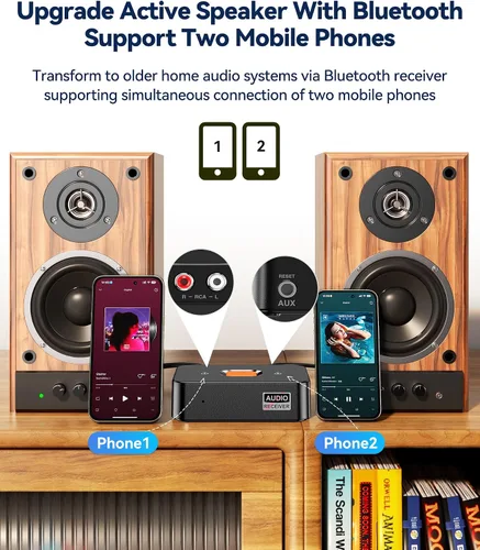 Vista 4 de Adaptador Bluetooth 6.0 a RCA para receptor estéreo, receptor Bluetooth de baja latencia de largo alcance para el hogar, adaptador de audio