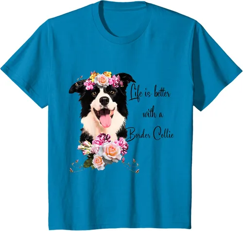 Vista 57 de Life is Better With a Border Collie - Camiseta de perro lindo con flores, gris, S Gris Oscuro