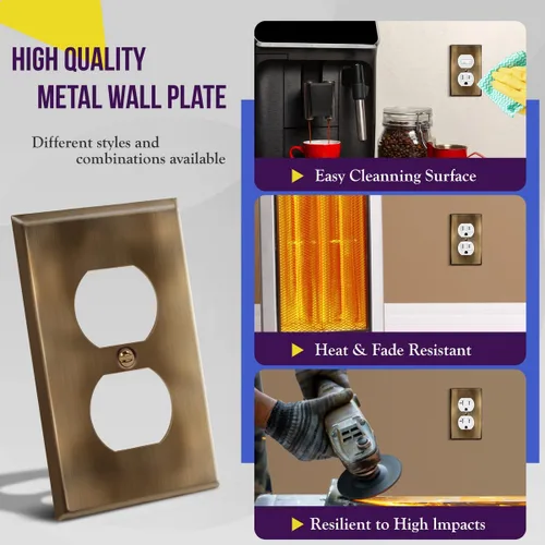 Vista 5 de ENERLITES Placa de pared de metal para receptáculo dúplex, acero inoxidable, tapa de tomacorriente, resistente a la corrosión, tamaño estándar