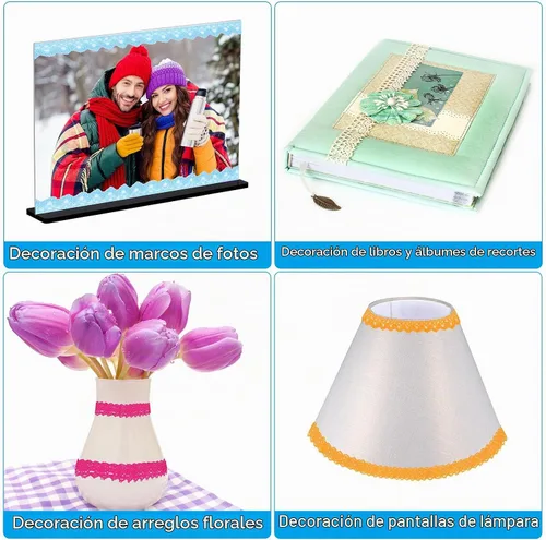 Vista 5 de PATIKIL Cinta de encaje autoadhesiva de 0.6 pulgadas de ancho, 2 yardas, paquete de 3 calcomanías de algodón con ribete washi para manualidades